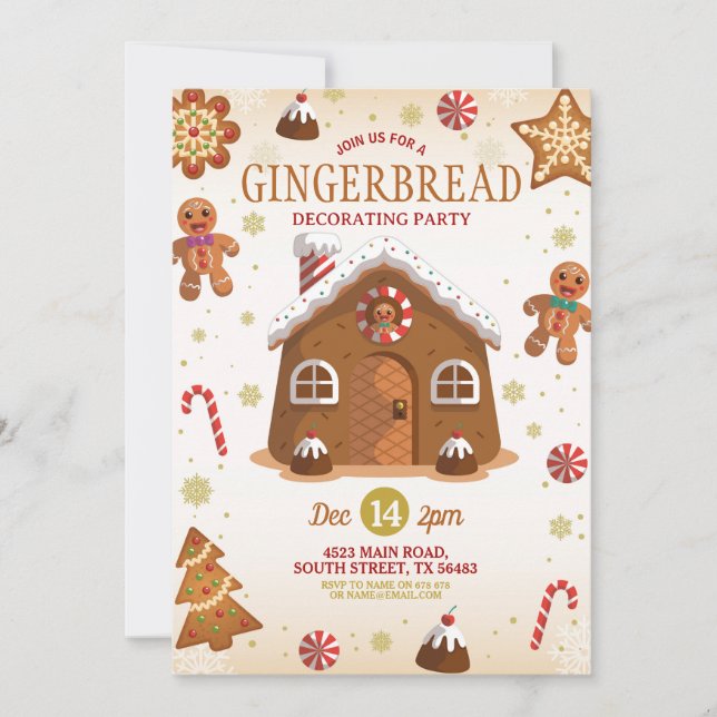 Christmas Gingerbread House Decorating Party Invitation (Front)