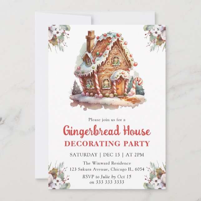 Christmas Gingerbread House Decorating Party Invitation (Front)