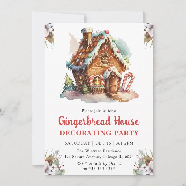 Christmas Gingerbread House Decorating Party Invitation (Front)