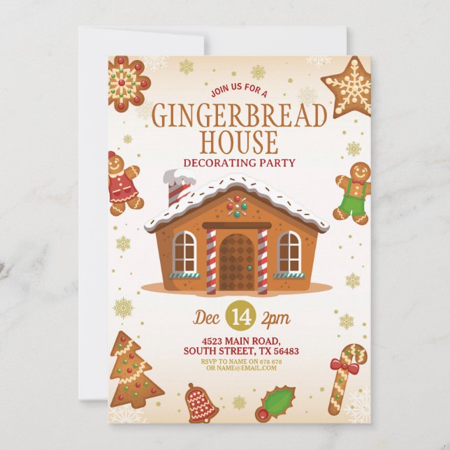 Christmas Gingerbread House Decorating Party Invitation (Front)