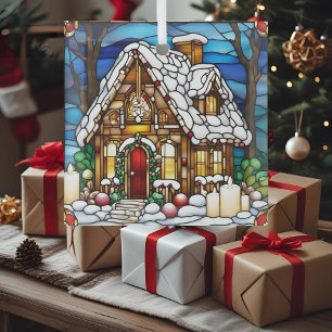 Christmas Gingerbread House Faux Stained Glass Glass Tree Decoration