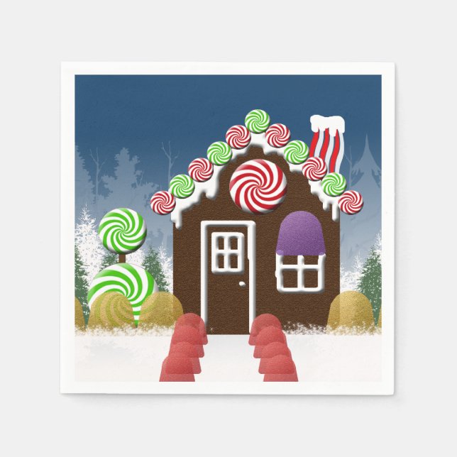 Christmas Gingerbread House Holiday Candy Cottage Napkin (Front)