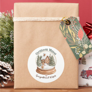 Christmas Gingerbread House Holiday Snow Globe Classic Round Sticker