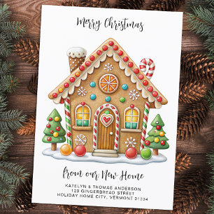 Christmas Gingerbread House New Address Moving  Announcement