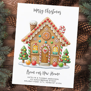 Christmas Gingerbread House New Address Moving Announcement Postcard