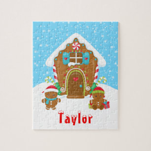 Christmas Gingerbread House Red and Blue Jigsaw Puzzle