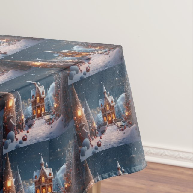 Christmas Gingerbread House Starry Night Tablecloth (In Situ)
