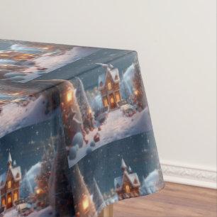 Christmas Gingerbread House Starry Night Tablecloth