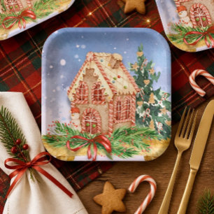 Christmas Gingerbread House Watercolor Paper Plate
