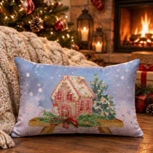 Christmas Gingerbread House Watercolor Pillow