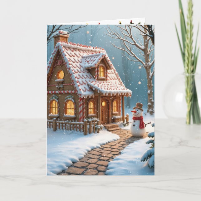 Christmas Gingerbread House With a Snowman  Card (Front)