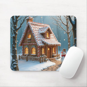 Christmas Gingerbread House With a Snowman  Mouse Pad
