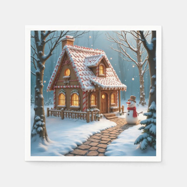 Christmas Gingerbread House With a Snowman  Napkin (Front)