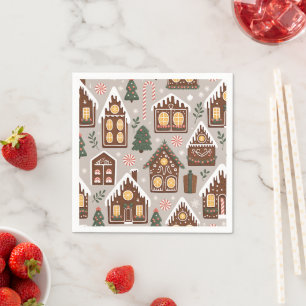 Christmas Gingerbread Houses Holiday Pattern Napkin