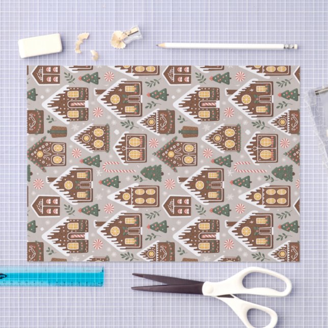 Christmas Gingerbread Houses Holiday Pattern Tissue Paper (Craft)