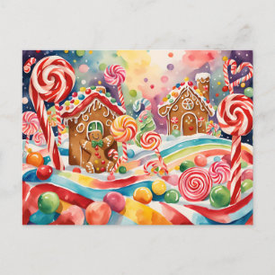 christmas gingerbread houses postcard