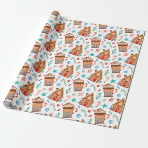 Christmas gingerbread houses wrapping paper