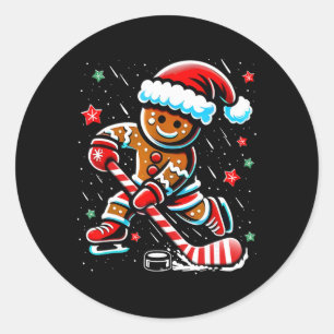 Christmas Gingerbread Ice Hockey Sports Funny Xmas Classic Round Sticker