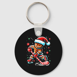Christmas Gingerbread Ice Hockey Srts Funny Xmas P Key Ring
