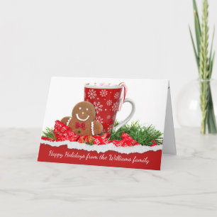 Christmas gingerbread man and hot chocolate holiday card