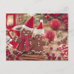 Christmas Gingerbread Man And Hot Drink Holiday Postcard