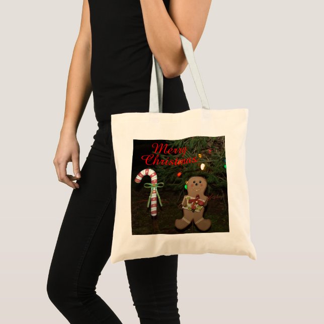 Christmas Gingerbread Man Candy Cane  Tote Bag (Front (Product))