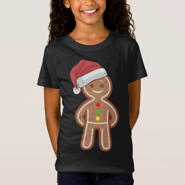 Christmas Gingerbread Man Cookie Santa Hat Funny A T-Shirt (Front)