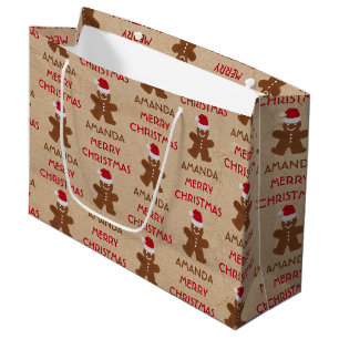 Christmas Gingerbread Man Cookies Custom Name  Large Gift Bag