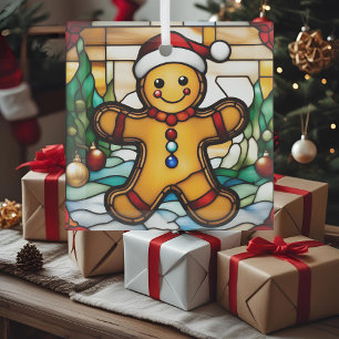 Christmas Gingerbread Man Faux Stained Glass Tree Decoration