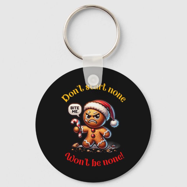 Christmas Gingerbread Man Funny Mad Xmas  Key Ring (Front)