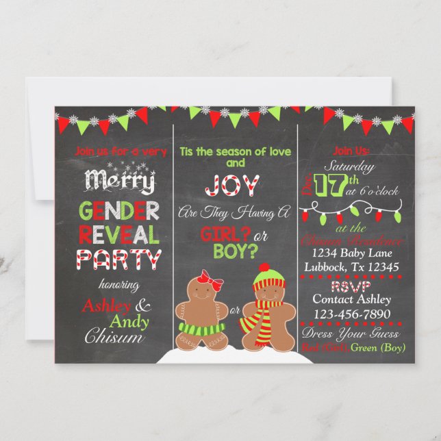 Christmas Gingerbread Man Gender Reveal Invitation (Front)