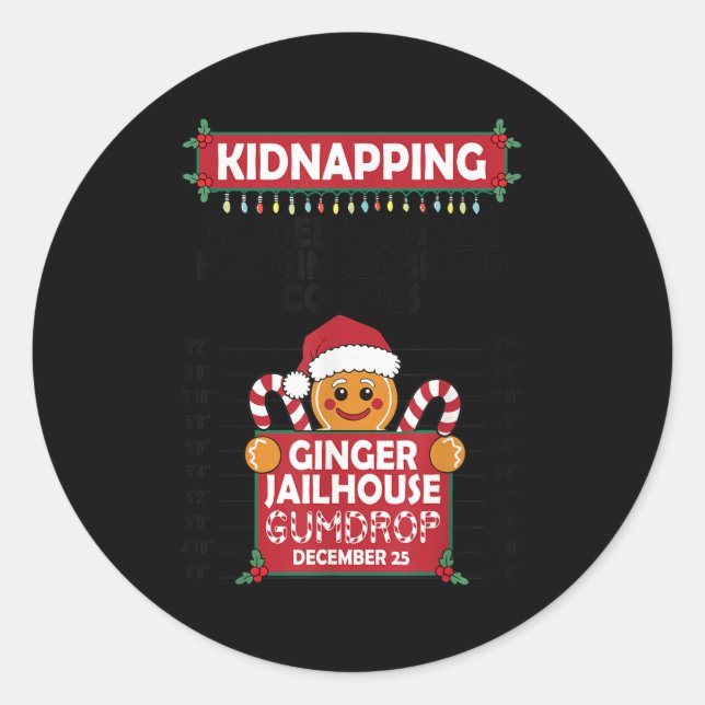 Christmas Gingerbread Man Ginger Jailhouse Kidnapn Classic Round Sticker (Front)