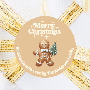 Christmas gingerbread man handmade beige classic round sticker