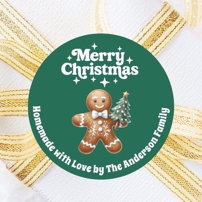 Christmas gingerbread man handmade green classic round sticker (Creator Uploaded)