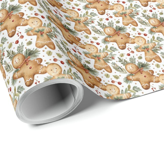 Christmas Gingerbread man Holiday  Wrapping Paper (Roll Corner)
