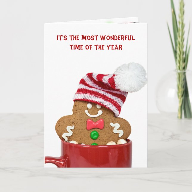 Christmas Gingerbread Man In Red Mug Holiday Card (Front)