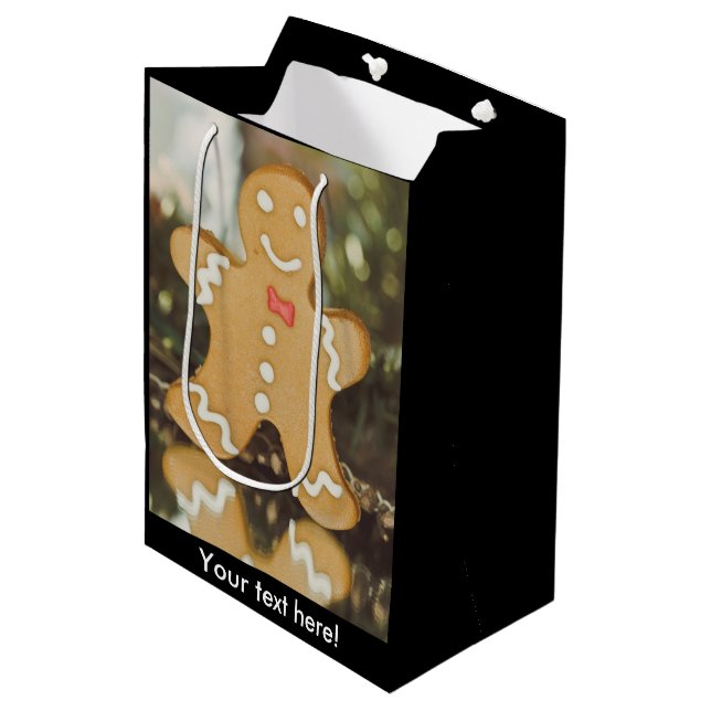 Christmas gingerbread man medium gift bag (Front Angled)