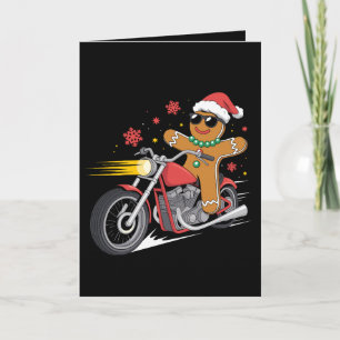 Christmas Gingerbread Man Motorcycle Biker Santa Card