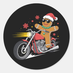 Christmas Gingerbread Man Motorcycle Biker Santa Classic Round Sticker