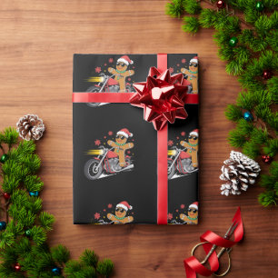 Christmas Gingerbread Man Motorcycle Biker Santa Wrapping Paper