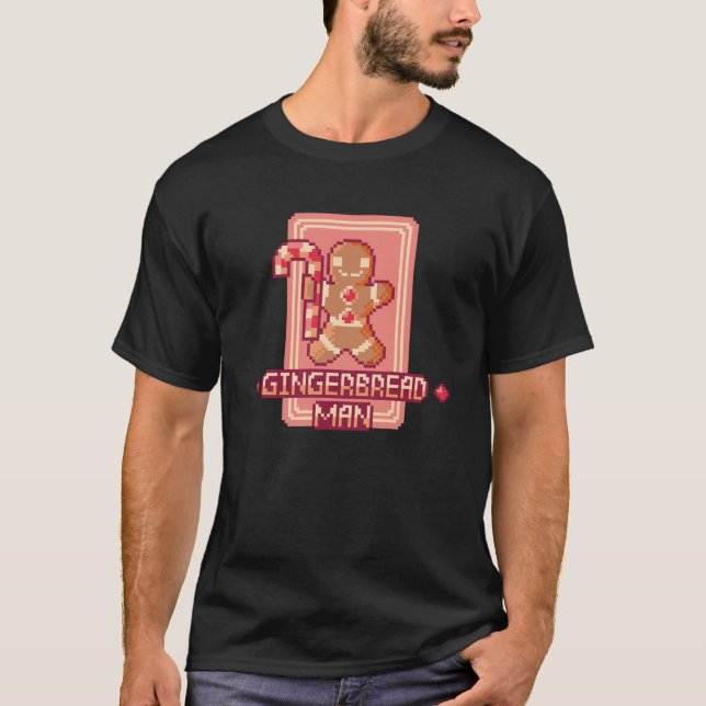 Christmas Gingerbread Man Pixel Art Design T-Shirt (Front)