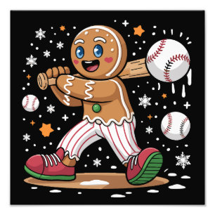 Christmas Gingerbread Man Sports Player Baseball Photo Print