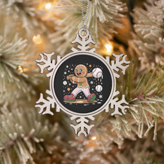 Christmas Gingerbread Man Sports Player Baseball  Snowflake Pewter Christmas Ornament (Tree)