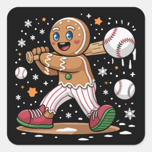 Christmas Gingerbread Man Sports Player Baseball  Square Sticker