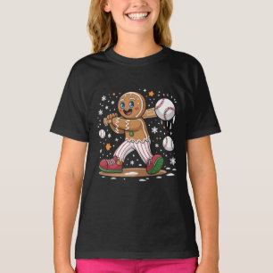 Christmas Gingerbread Man Sports Player Baseball  T-Shirt