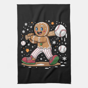 Christmas Gingerbread Man Sports Player Baseball  Tea Towel
