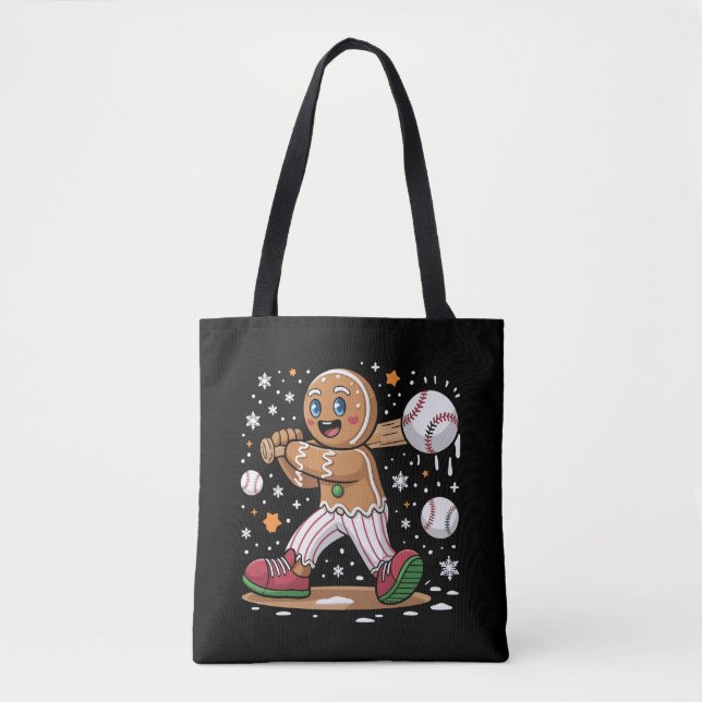 Christmas Gingerbread Man Sports Player Baseball  Tote Bag (Front)