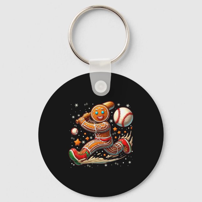 Christmas Gingerbread Man Srts Player Funny Baseba Key Ring (Front)