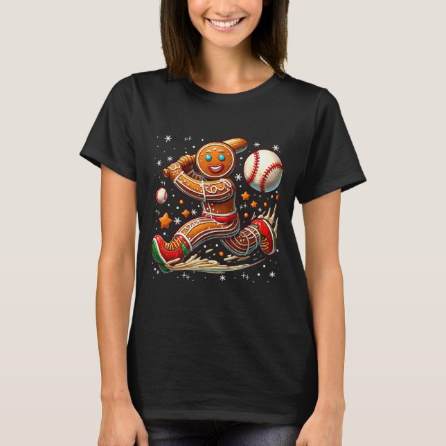 Christmas Gingerbread Man Srts Player Funny Baseba T-Shirt (Front)