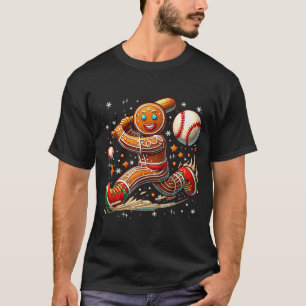 Christmas Gingerbread Man Srts Player Funny Baseba T-Shirt